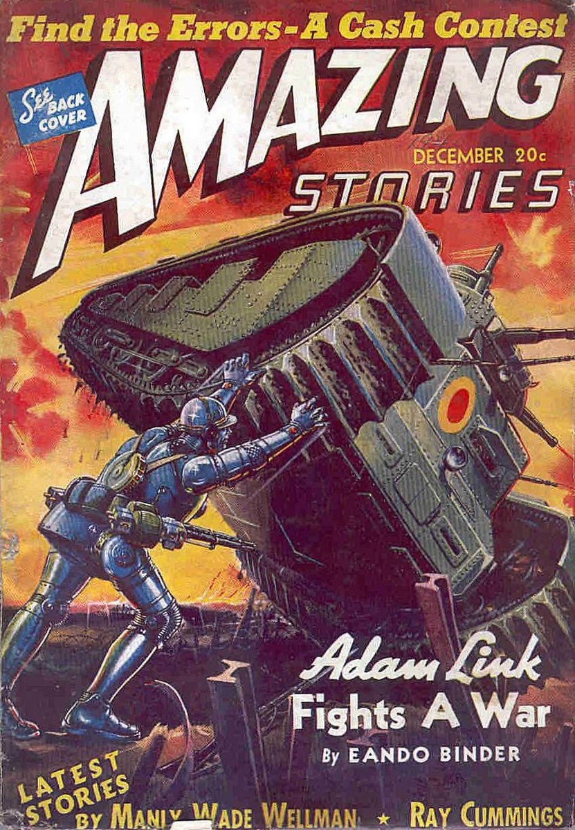 Adam Link Fights A War – Amazing Stories December 1940 Robot vs Tank Cover