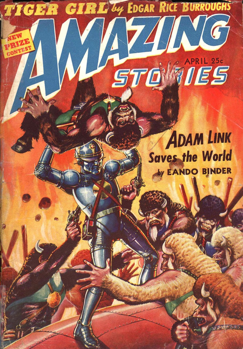 Adam Link Saves the World — Amazing Stories April 1942 Robot Cover