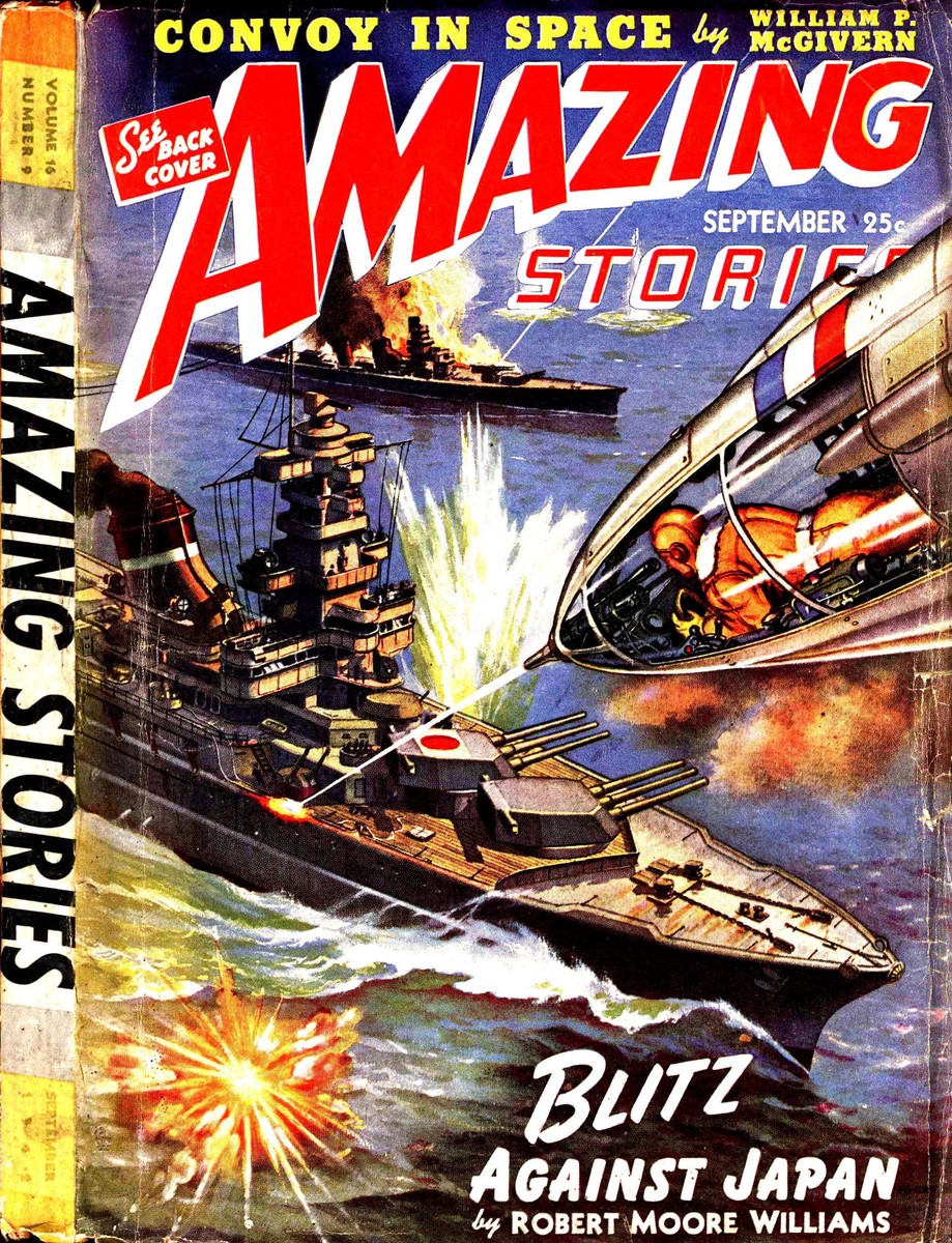 Amazing Stories Sept 1942 – Futuristic Naval Blitz Attack on Japanese Warships