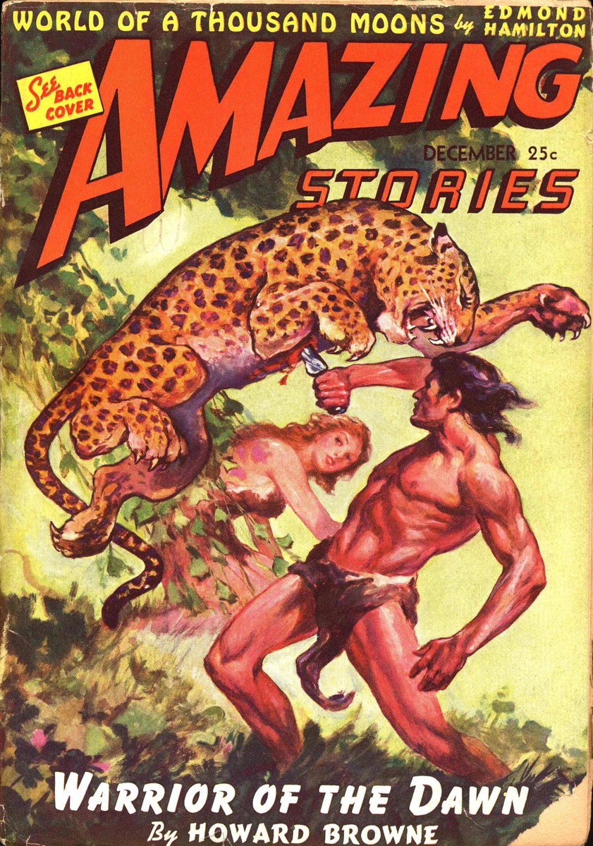 Warrior of the Dawn vs. Leopard, Amazing Stories December 1942