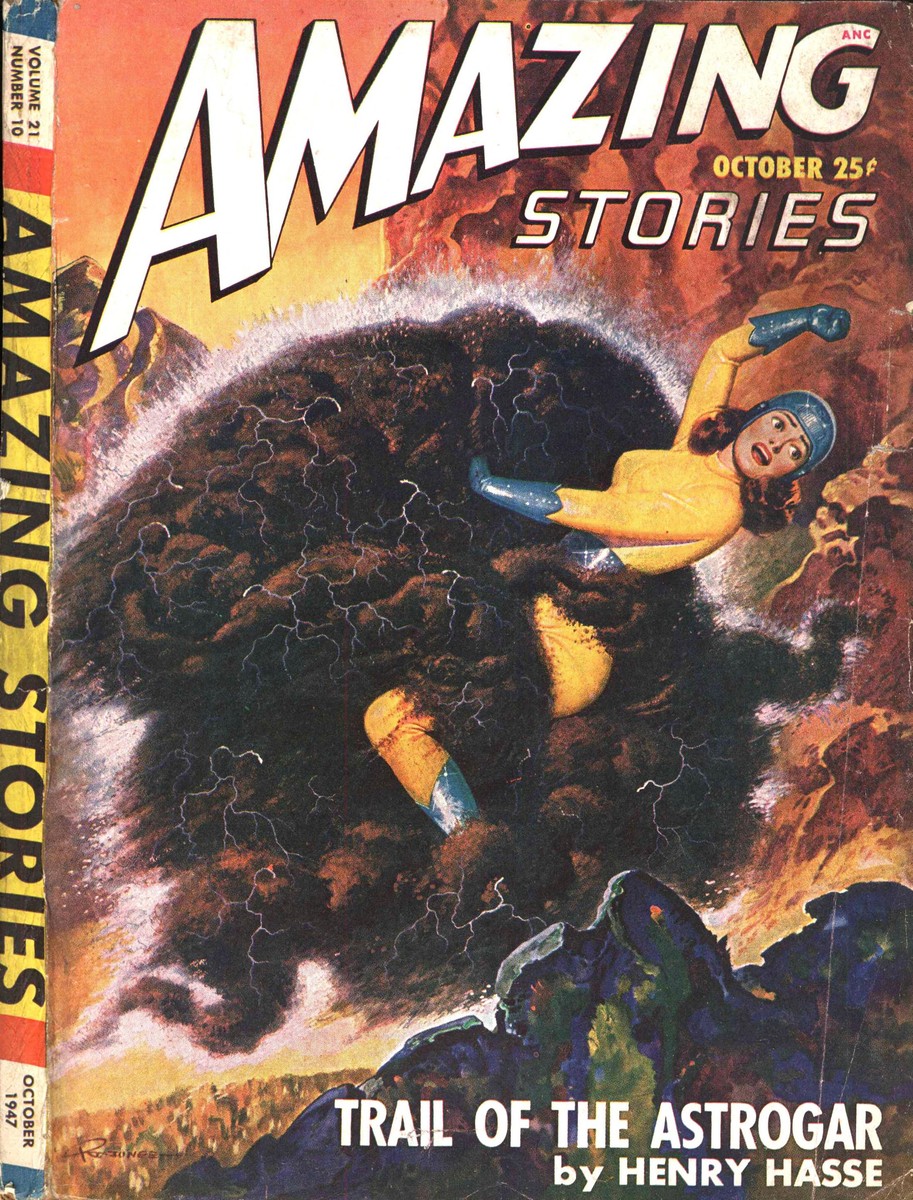 Woman in Spacesuit Seized by Lightning Creature — Amazing Stories Oct 1947