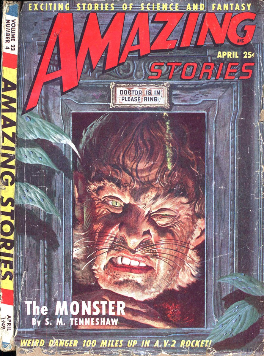 Cat-Beast Behind Doctor's Door — Amazing Stories April 1949 Monster Cover