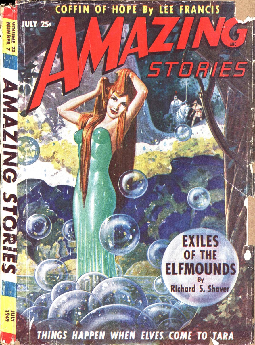 Exiles of the Elfmounds — Amazing Stories July 1949 Bubble Fantasy Cover