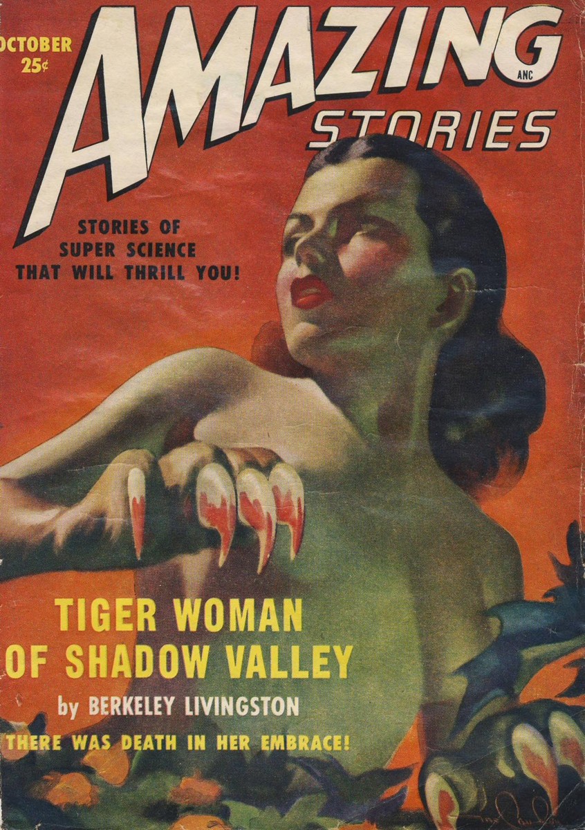 Tiger Woman of Shadow Valley — Amazing Stories October 1949 Cover