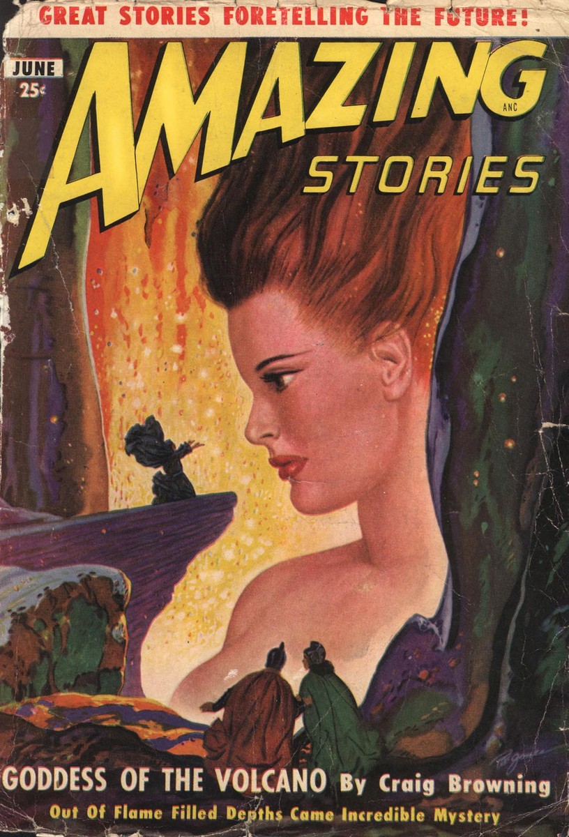 Goddess of the Volcano — Amazing Stories June 1950 Cover