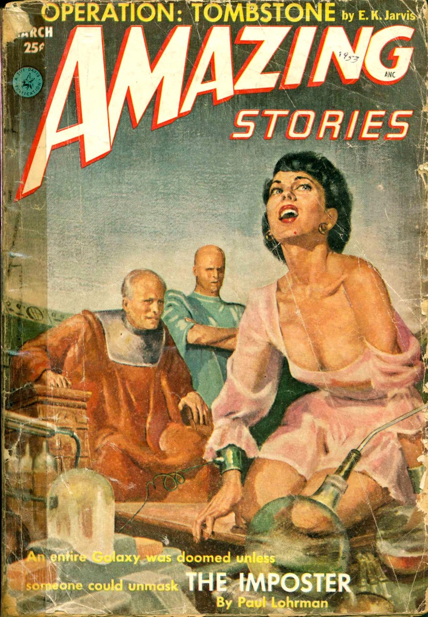 Amazing Stories March 1953 – The Imposter Cover, Galaxy-Wide Conspiracy