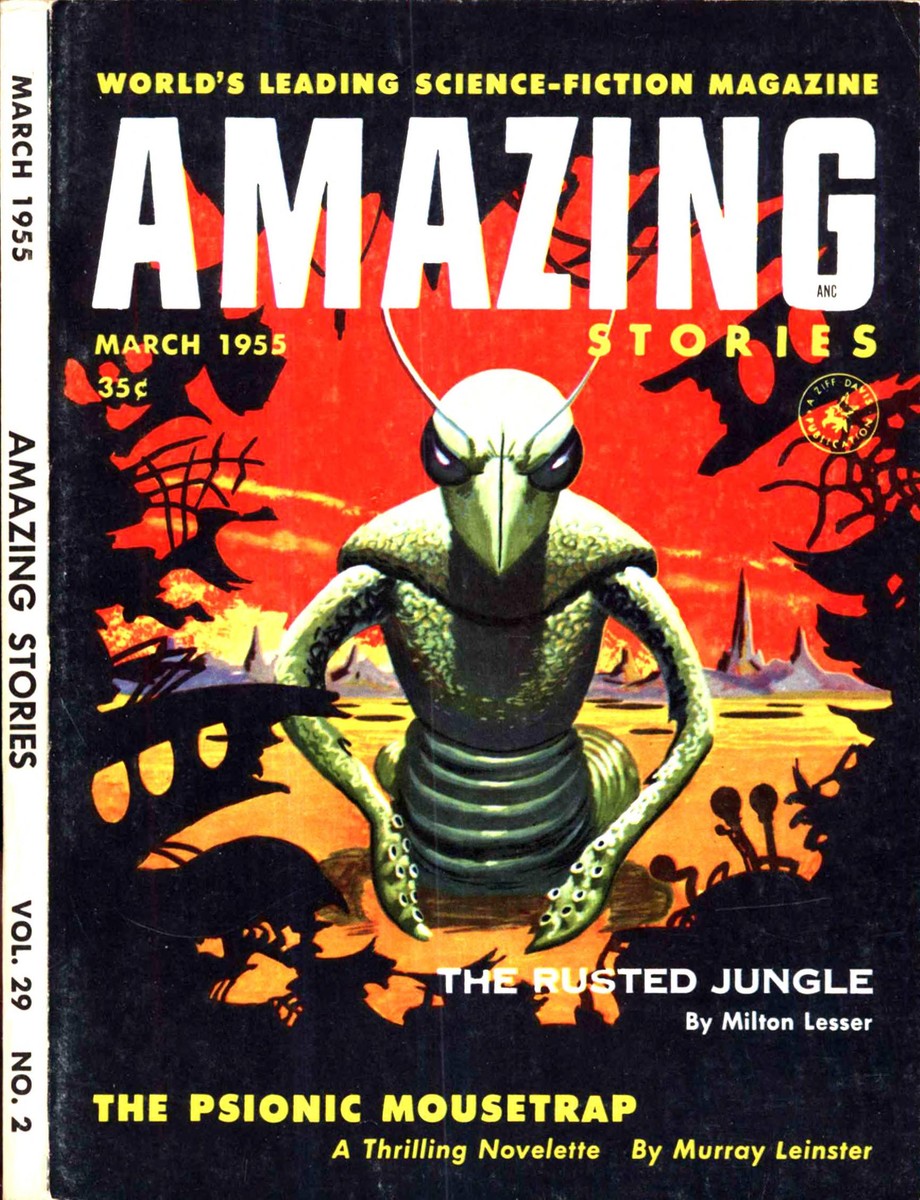 Mantis Alien Menace, Amazing Stories March 1955 Cover Art