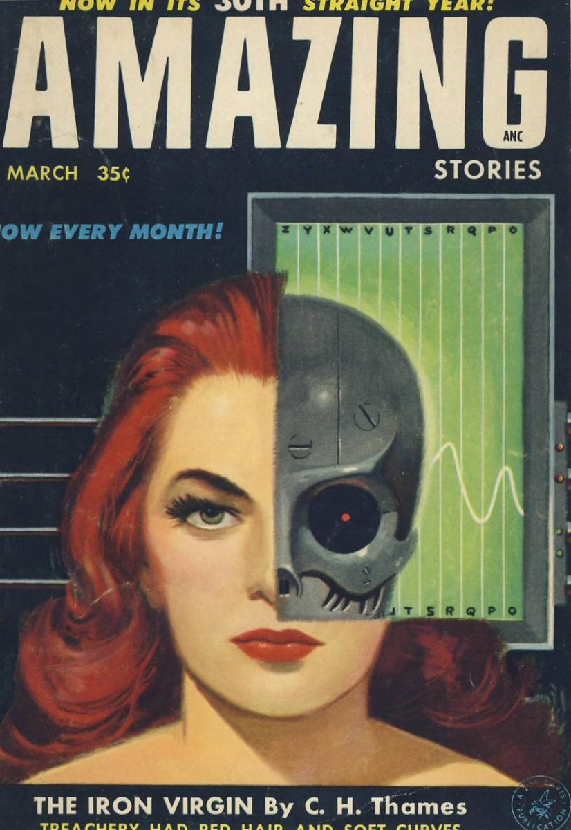 Half-Human Android Woman, Amazing Stories March 1956 'The Iron Virgin'