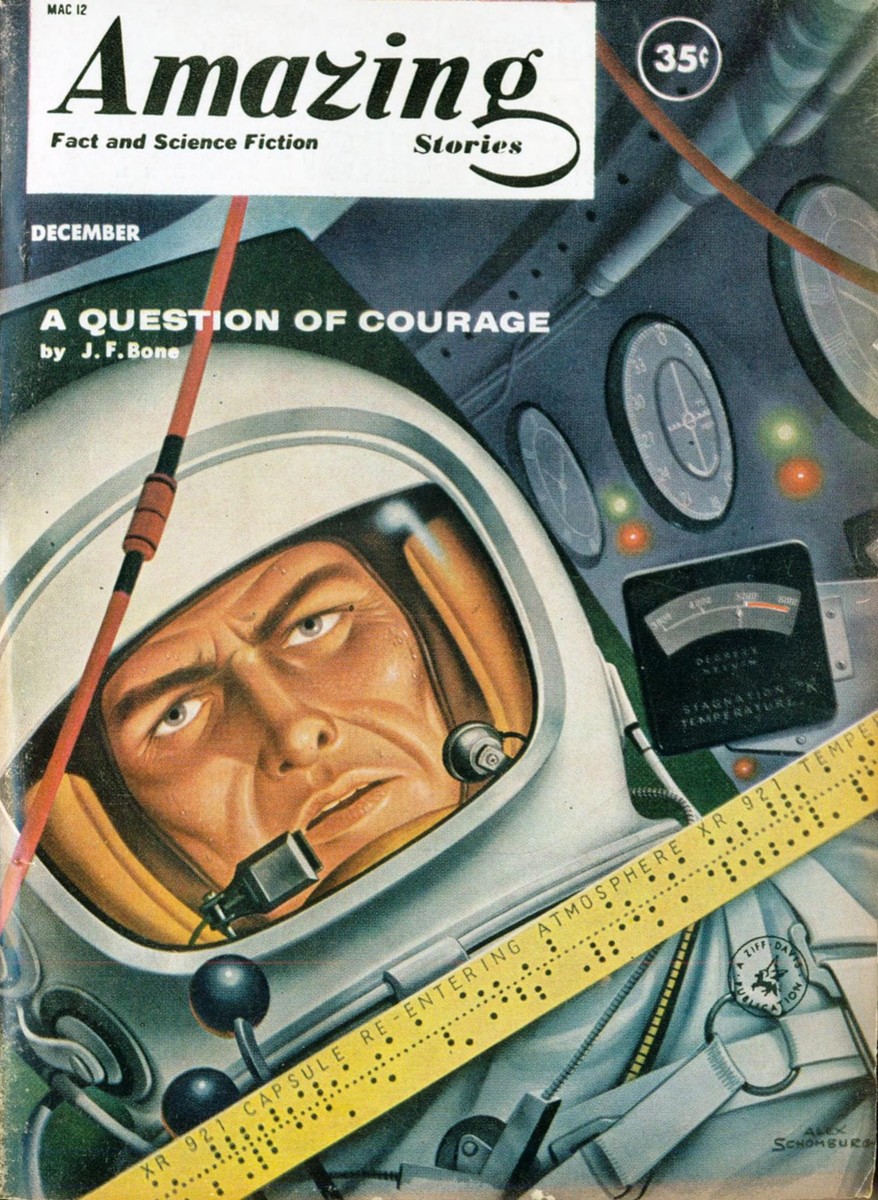 Alex Schomburg Astronaut Re-Entry Cover, Amazing Stories Dec 1960