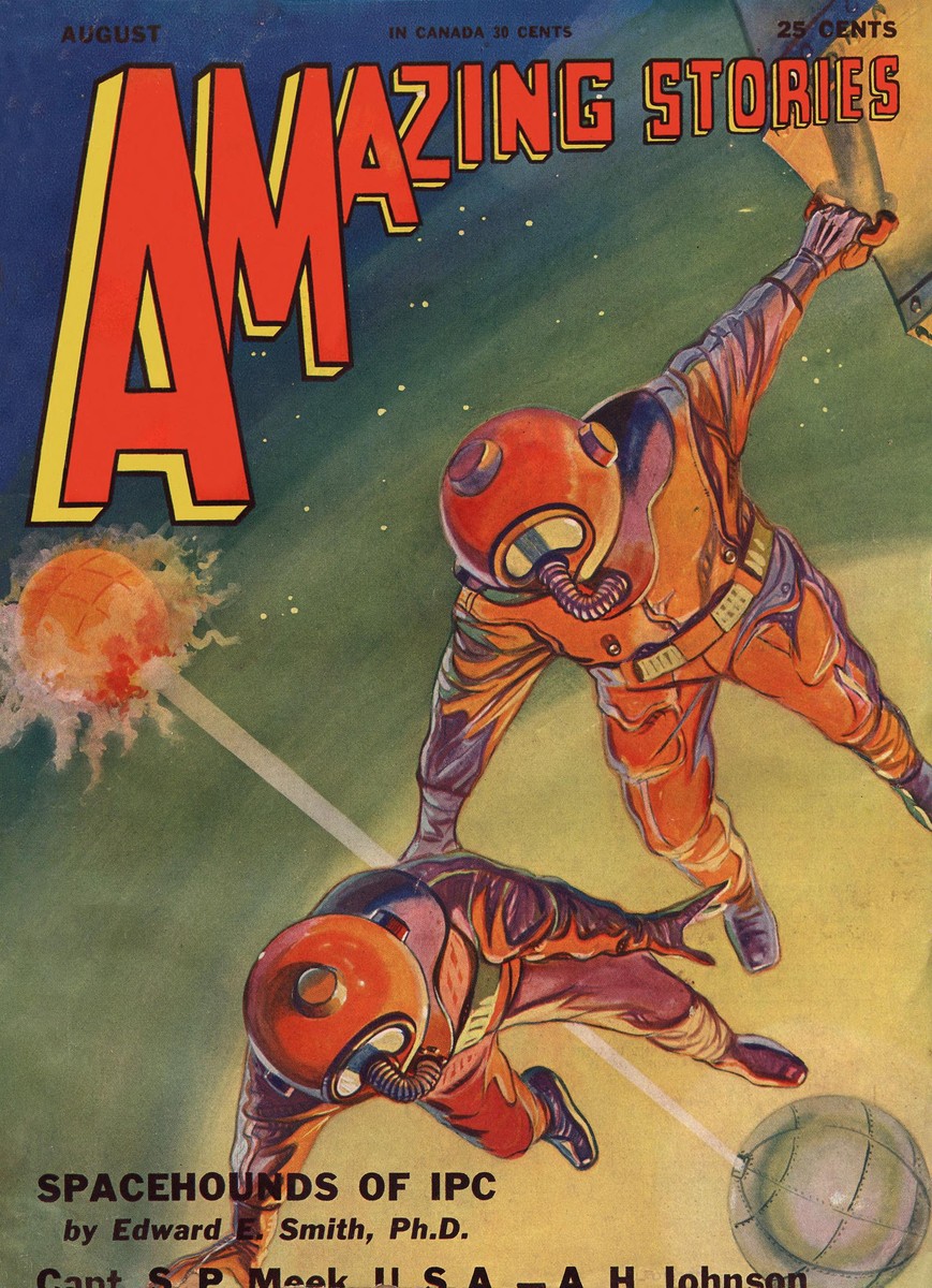 Zero-G Combat in Space Suits – Amazing Stories August 1931 Cover