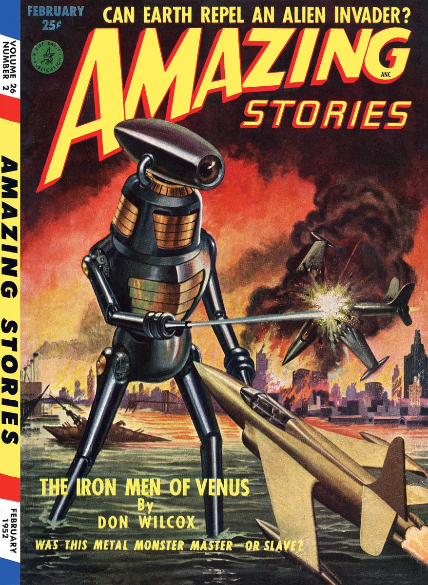 Iron Men of Venus Robot Destroys City — Amazing Stories Feb 1952