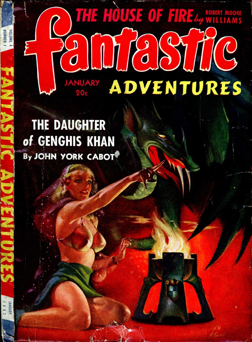 Fantastic Adventures Jan 1942 — Woman Defies Dragon, 'Daughter of Genghis Khan'