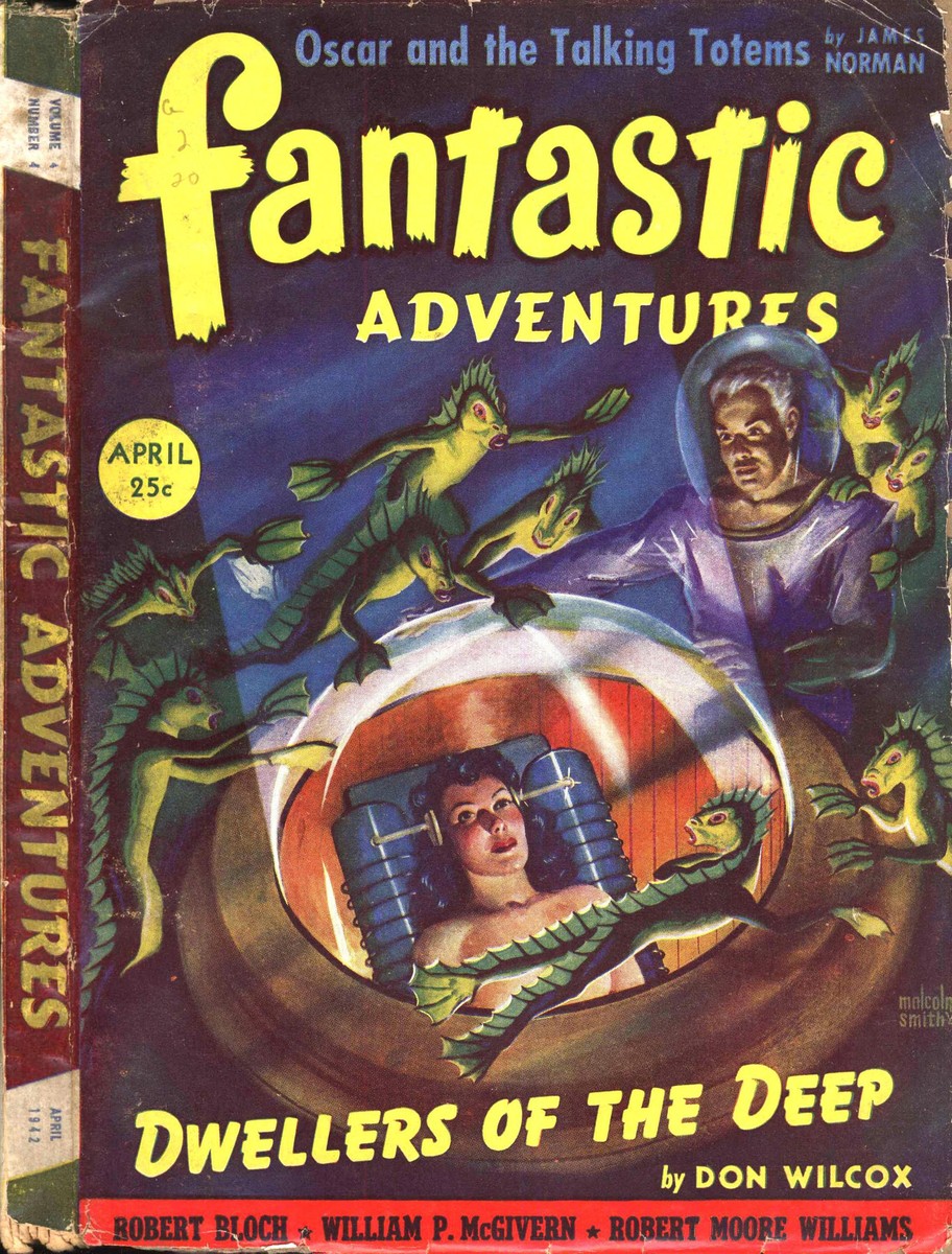 Dwellers of the Deep – Fantastic Adventures April 1942 Cover by Malcolm Smith