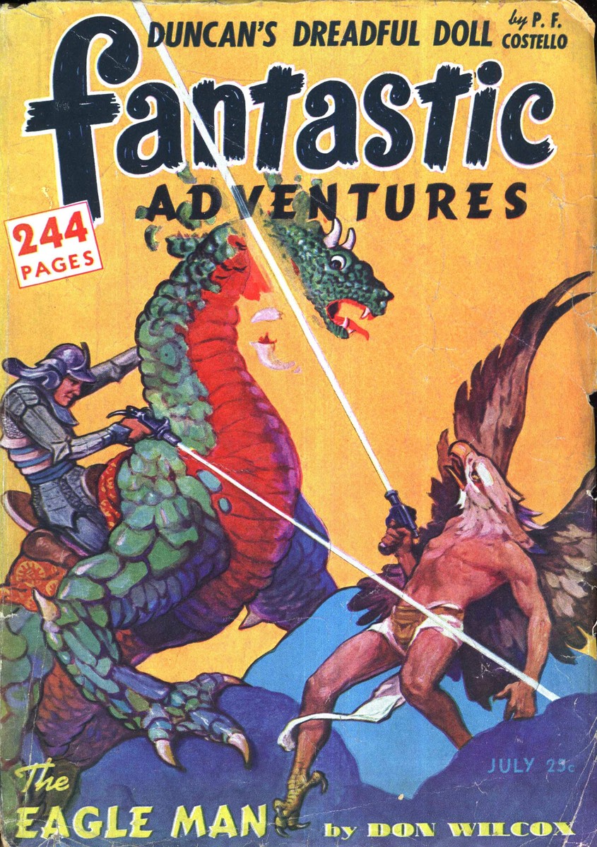 Eagle Man vs. Dragon: Fantastic Adventures July 1942 Cover