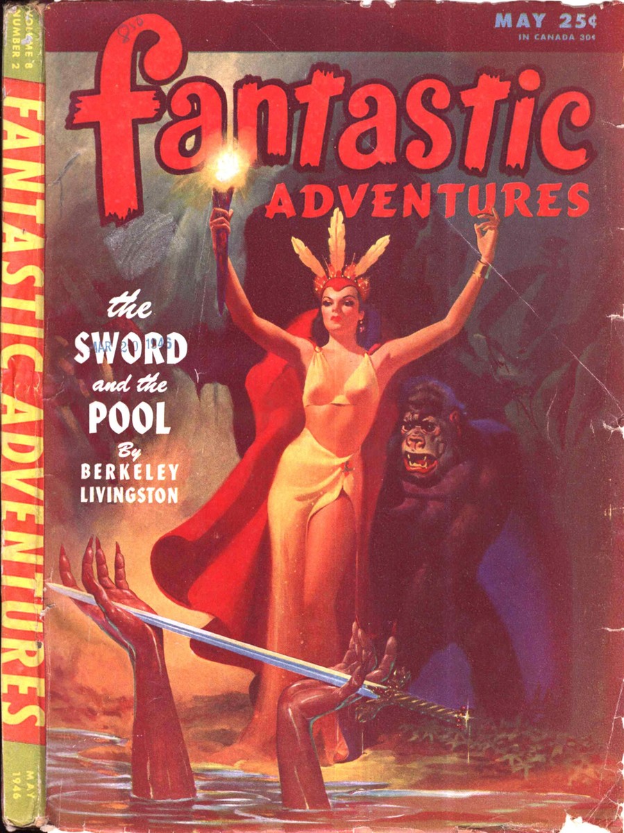 Fantastic Adventures May 1946 — Sword, Sorceress & Ape-Beast Cover