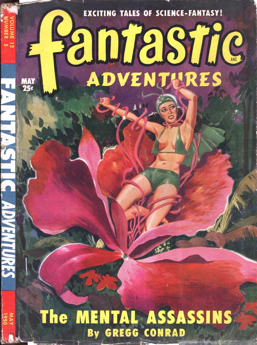 Carnivorous Giant Flower Traps Woman, Fantastic Adventures May 1950
