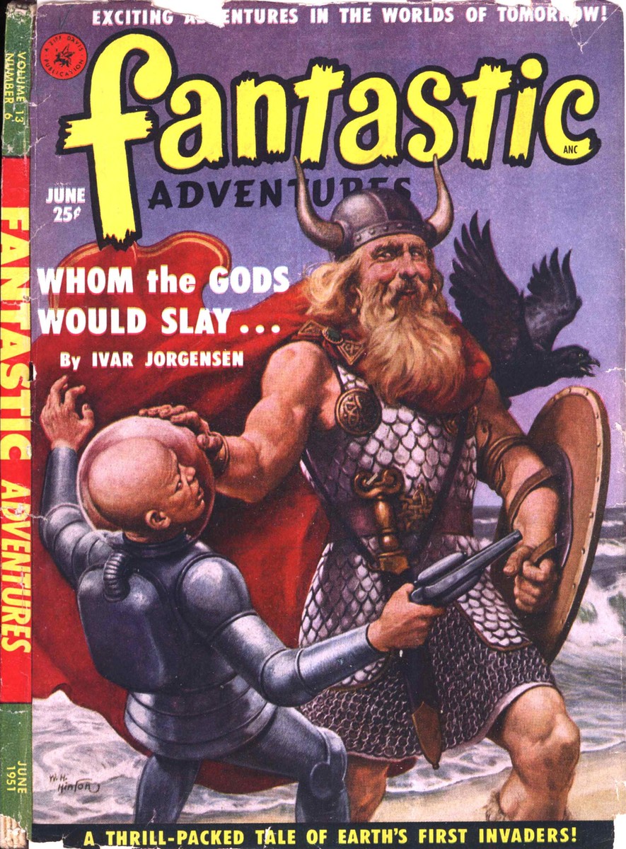 Viking God Crushes Robot Alien — Fantastic Adventures June 1951 Cover