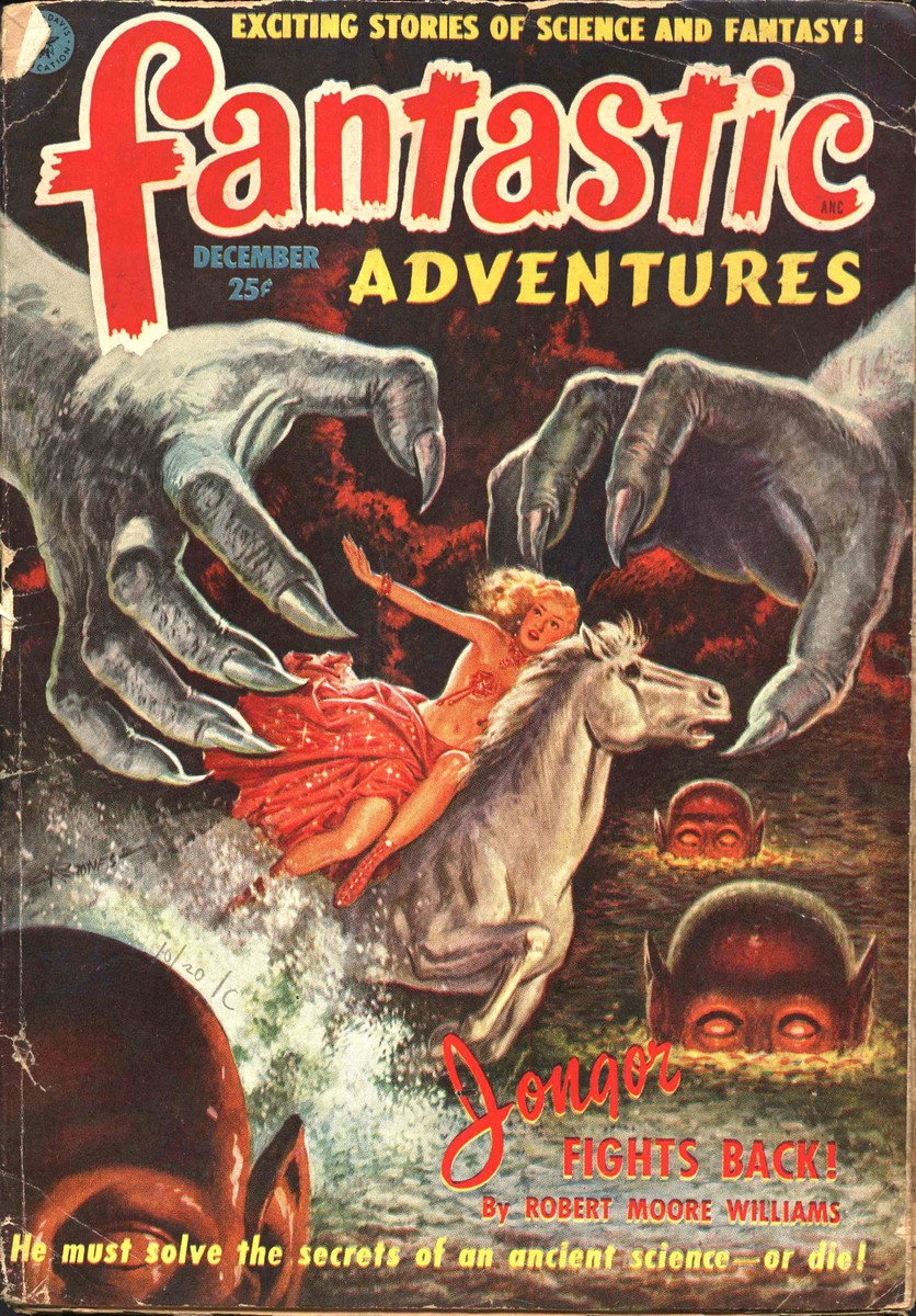 Jongor Fights Back — Fantastic Adventures December 1951 Monster Hands Cover