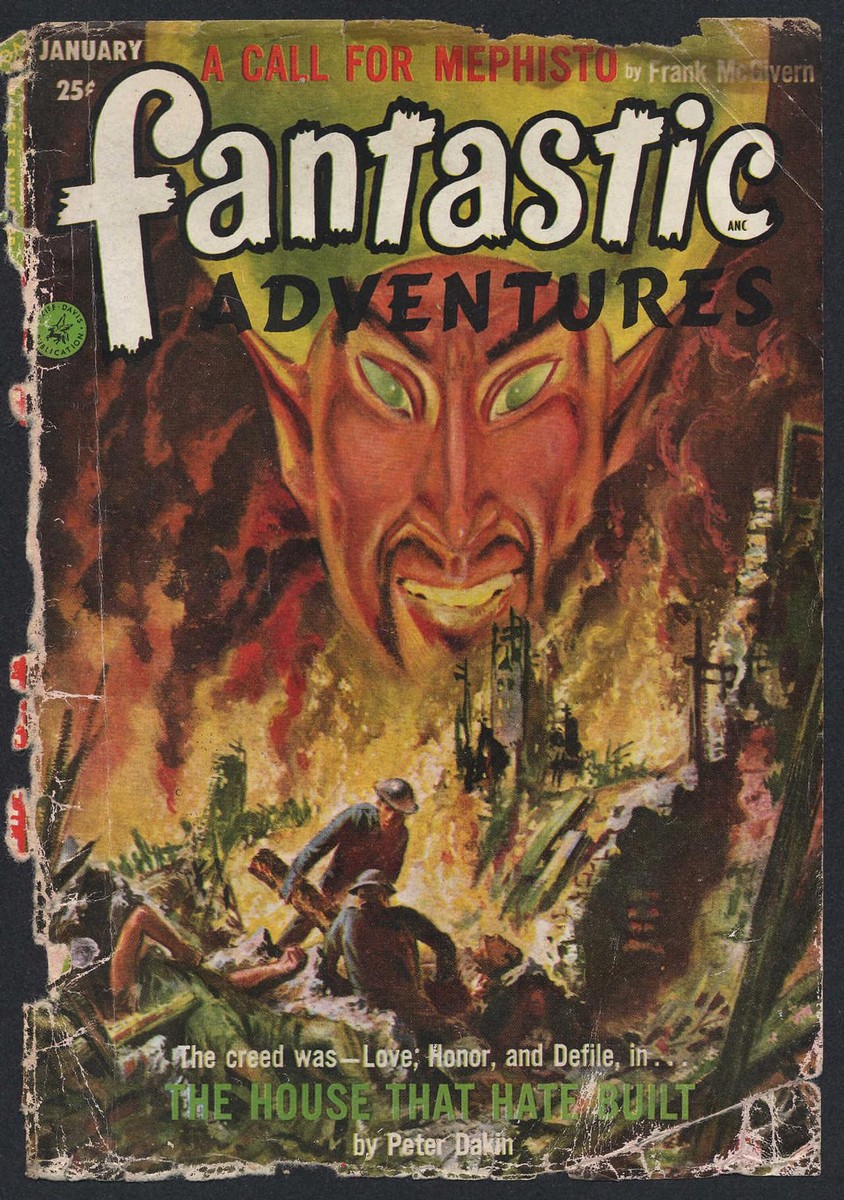 Mephisto Looms Over Burning Ruins — Fantastic Adventures, January 1953