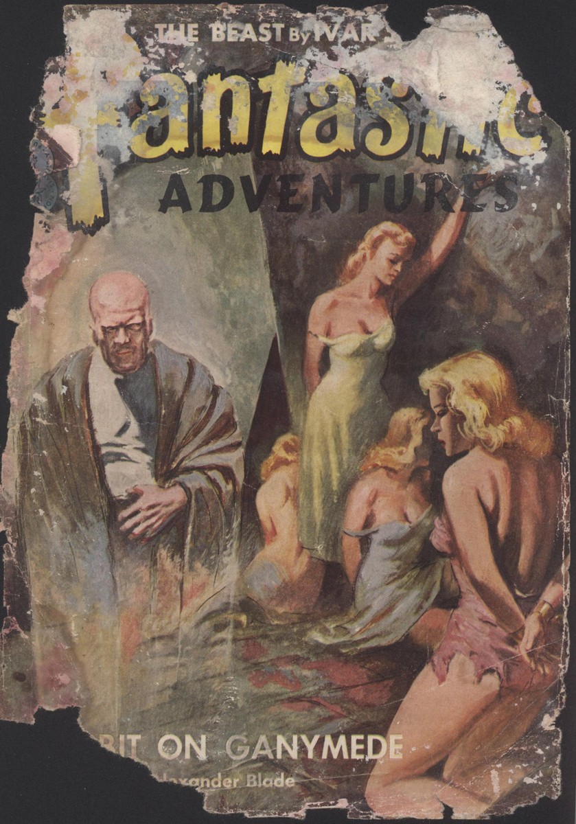 Fantastic Adventures 1953 — Bald Villain and Captive Women on Ganymede