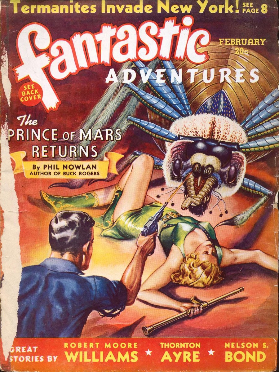 Giant Insect Attack: Fantastic Adventures Feb 1940 'Prince of Mars Returns' Cover