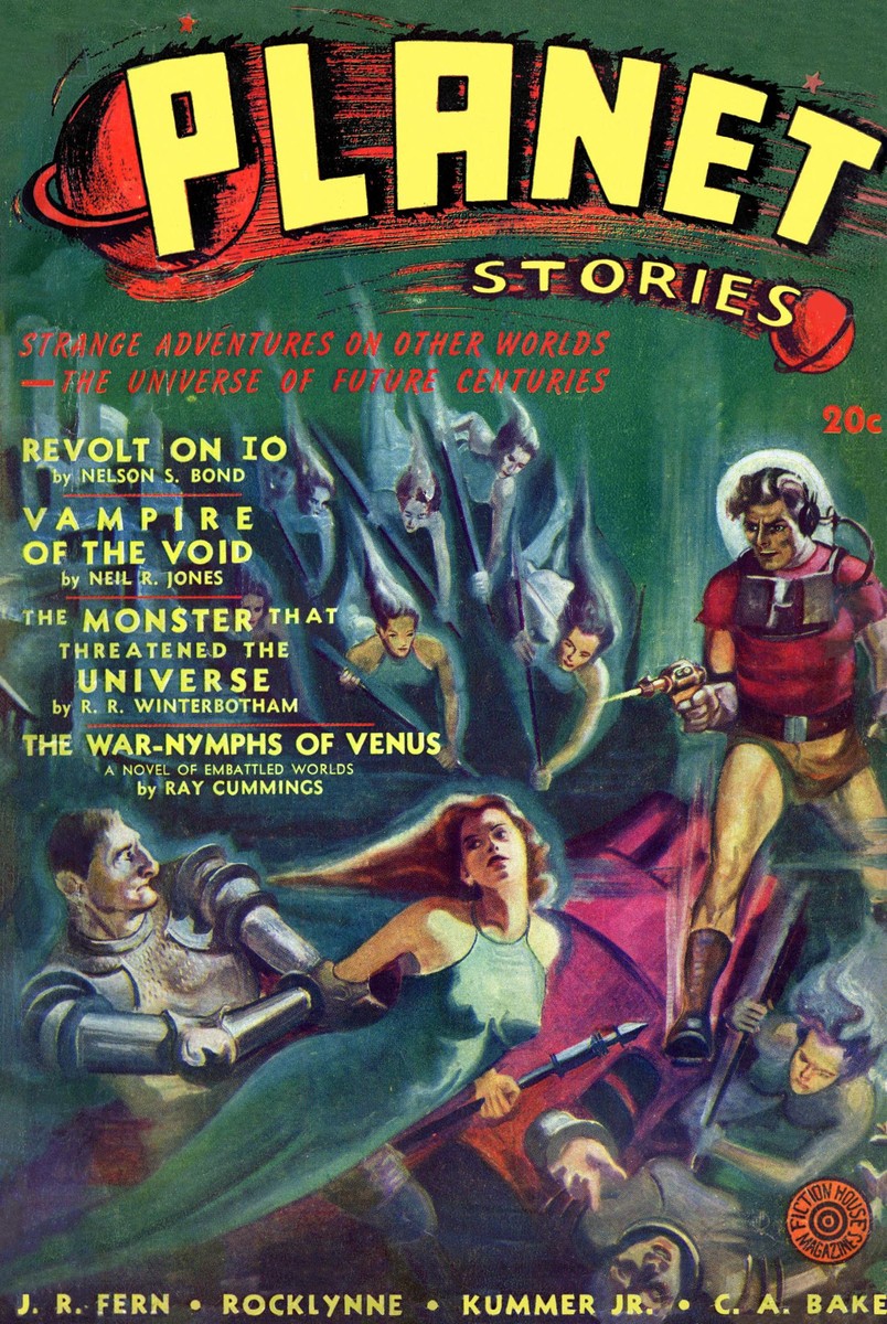 Planet Stories Spring 1941 — War-Nymphs of Venus Cover Battle Scene
