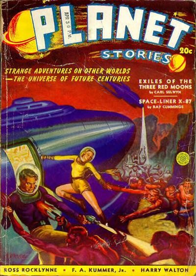 Planet Stories Summer 1940 Cover — Alien World Rescue Under Three Red Moons