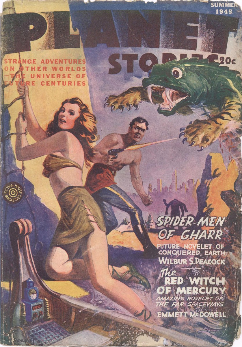 Planet Stories Summer 1945 — Beast Attack on Alien World Cover Art