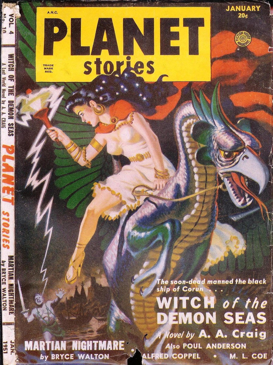 Witch Rides Dragon-Beast: Planet Stories Jan 1951 Cover