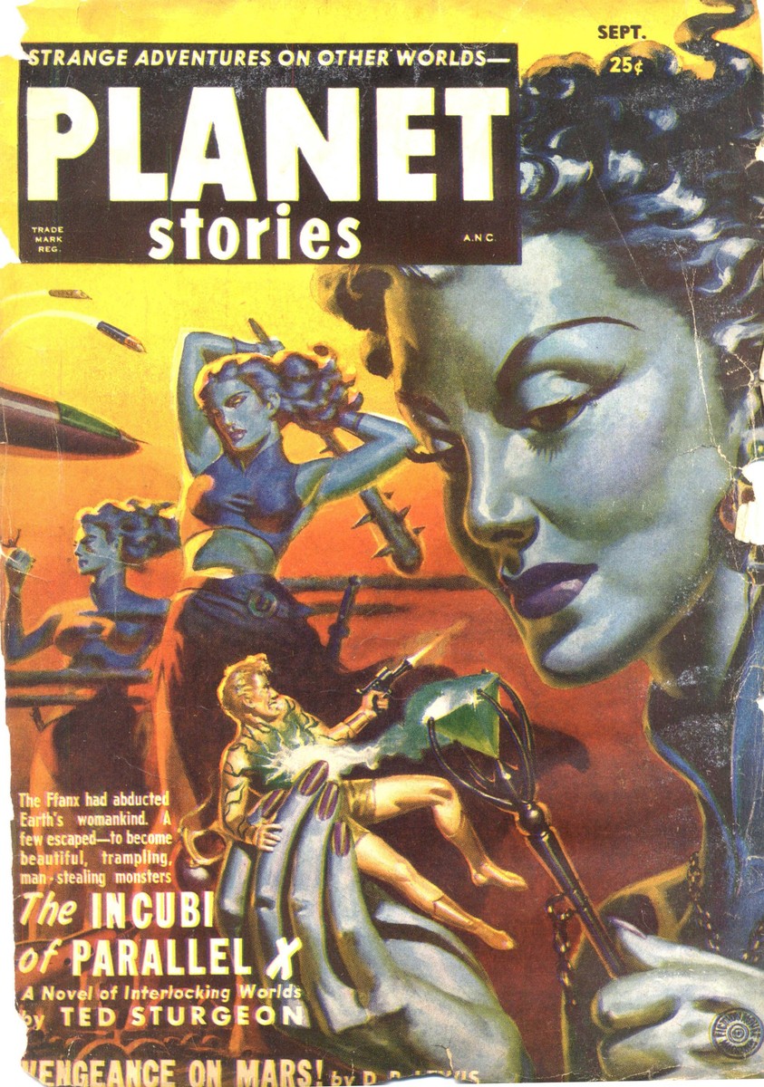 Planet Stories Sept 1951 — Blue Alien Women Rampage in 'Incubi of Parallel X'