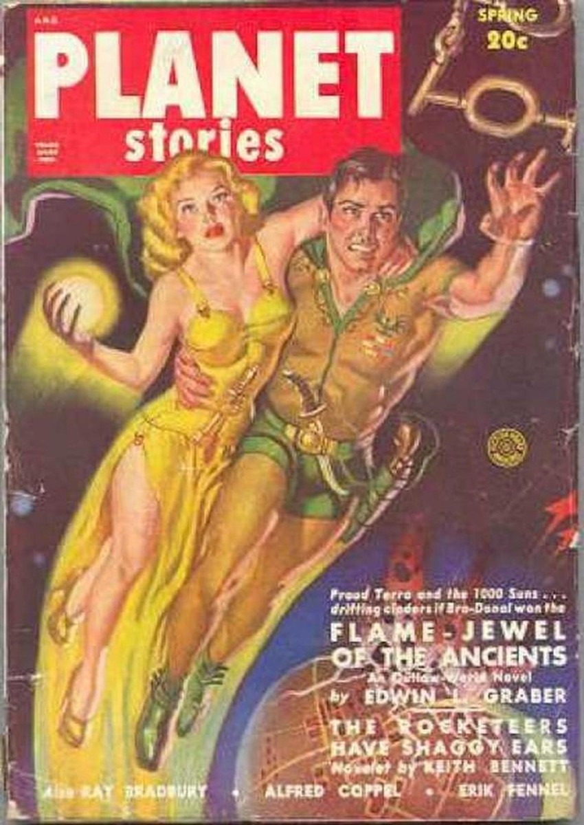 Planet Stories Spring 1952 — Flame-Jewel of the Ancients Escape Scene