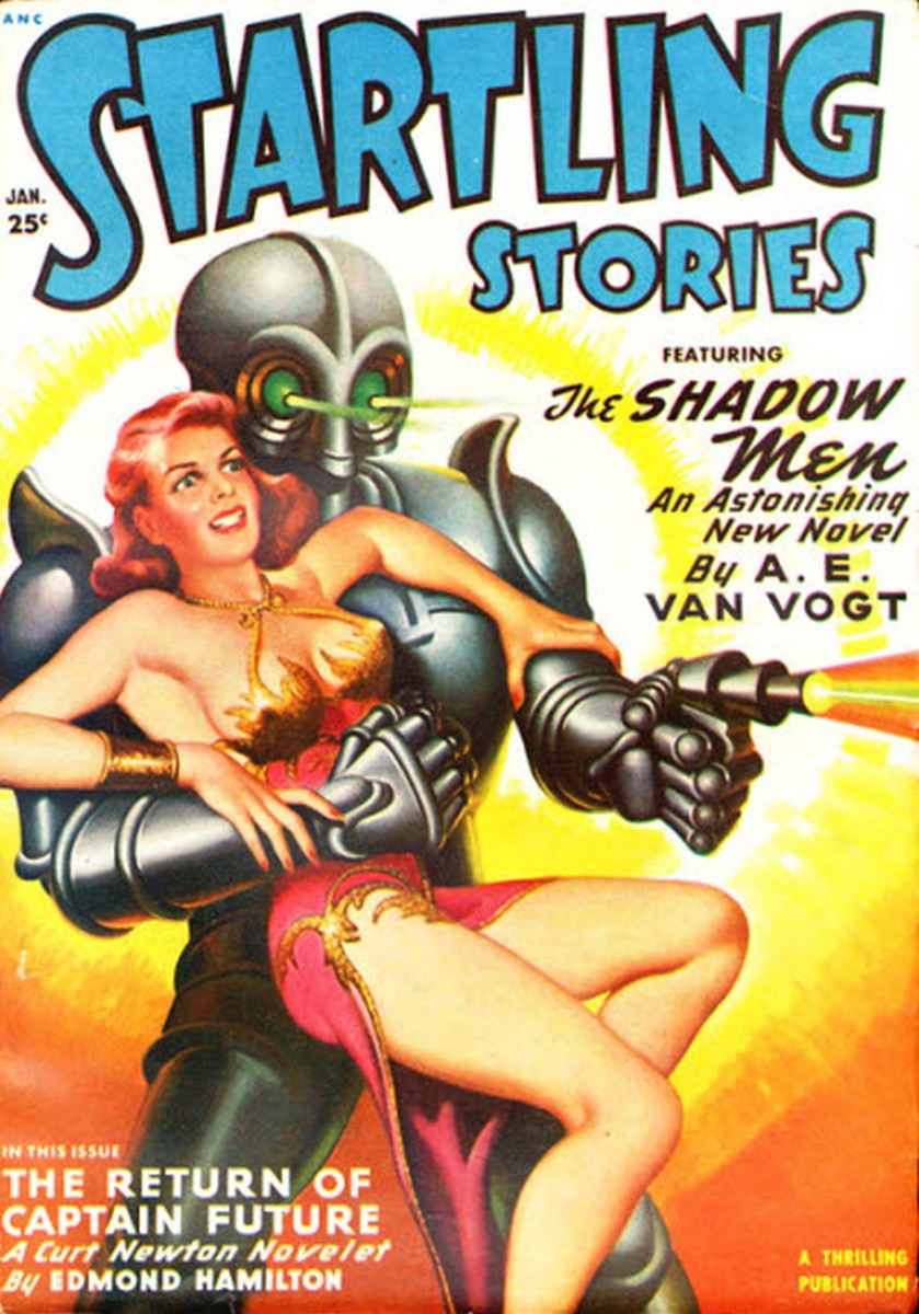 Robot Abductor Fires Ray-Gun, Startling Stories January 1950 – Van Vogt