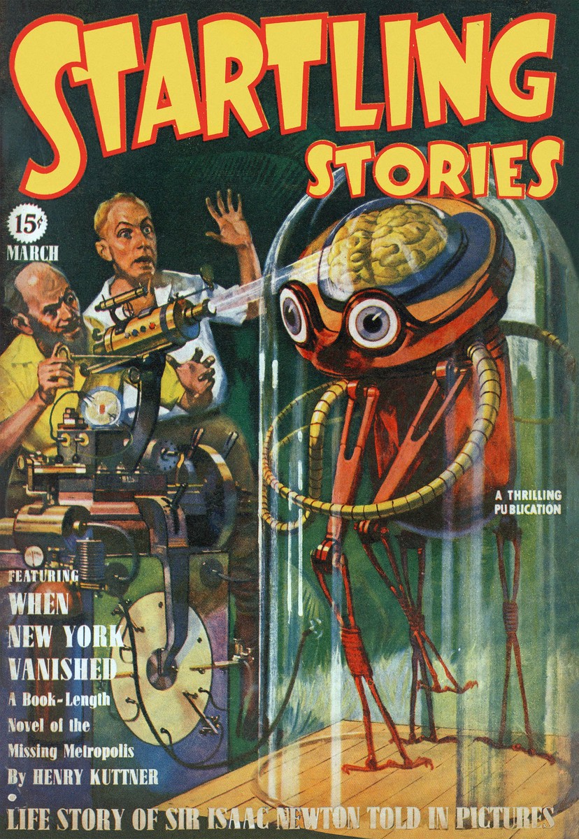 Startling Stories March 1940 – Brain-Headed Alien Under Glass Dome