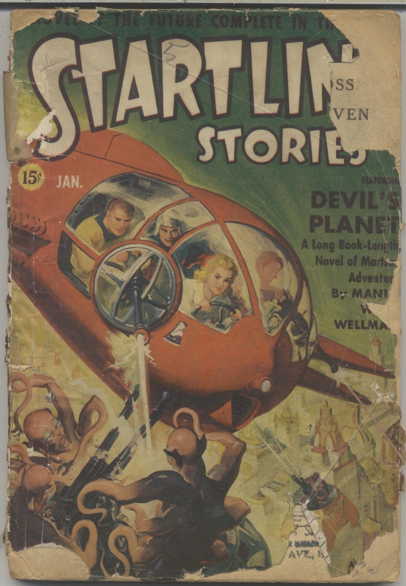 Startling Stories Jan 1942 — Devil's Planet Martian Tentacle Monster Attack