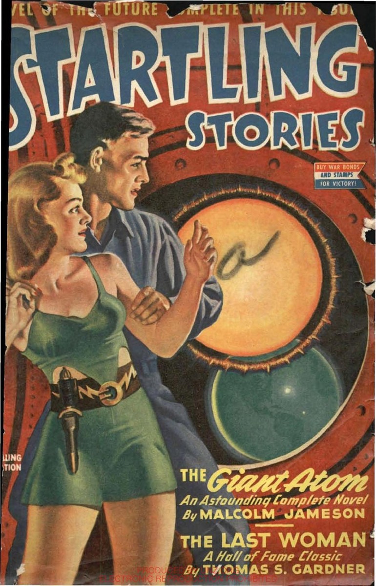 Startling Stories 1943 – 'The Giant Atom' Cover with Ray-Gun Heroine