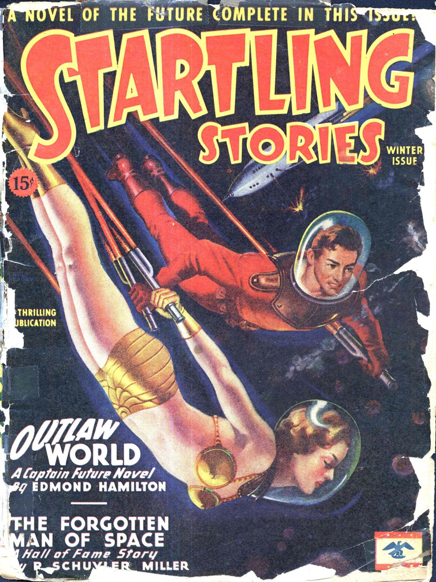 Captain Future 'Outlaw World' — Startling Stories Winter 1946 Space Battle Cover