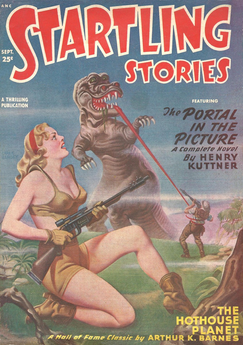Earle Bergey's Dinosaur Attack, Startling Stories Sept 1949 Kuttner