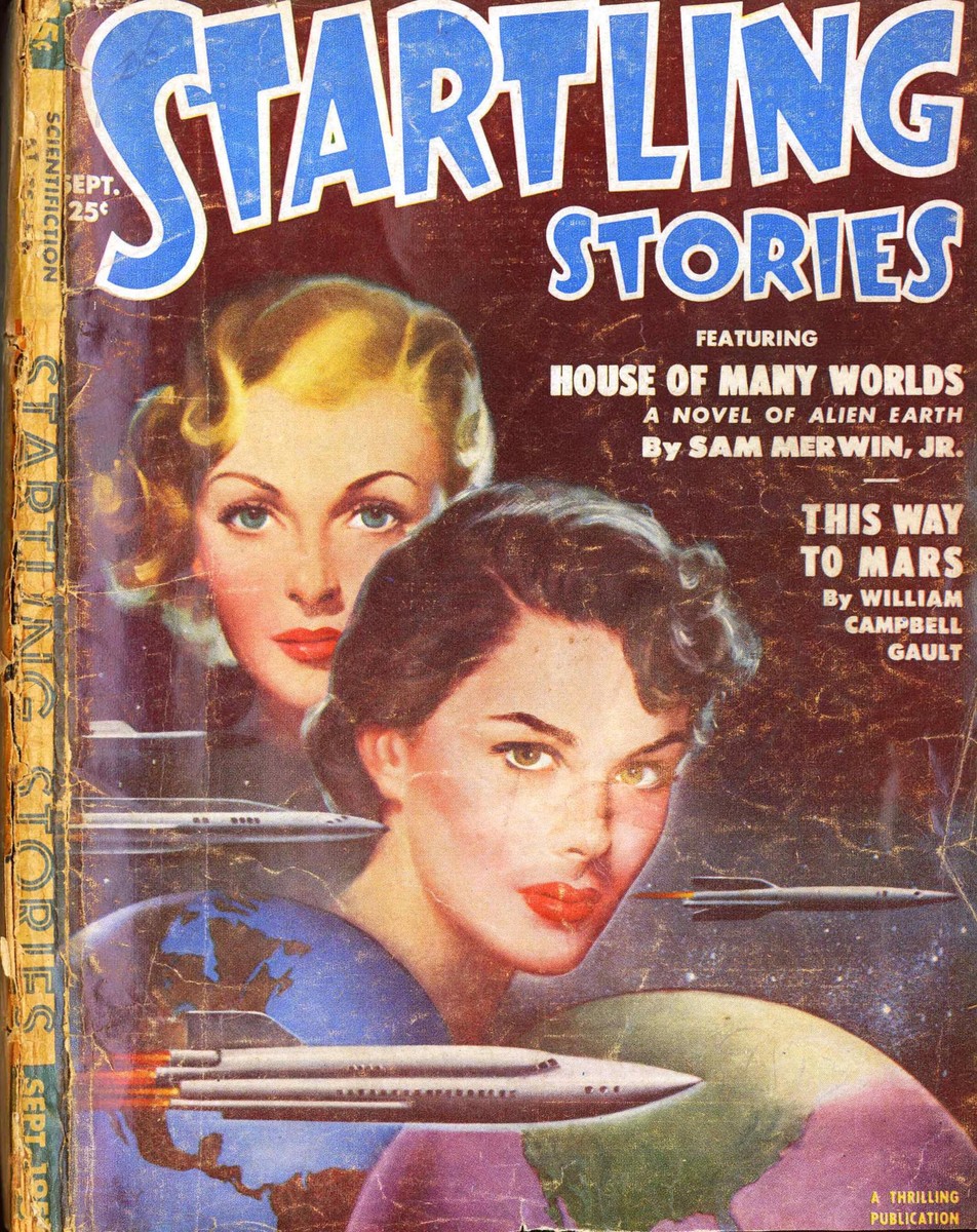 Startling Stories Sept 1951 – Dual Portrait with Rocketships Over Earth