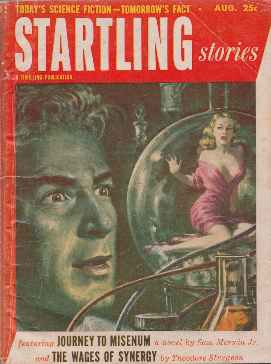 Startling Stories Aug 1953 – Woman Trapped in Glass Sphere, Mad Science Lab
