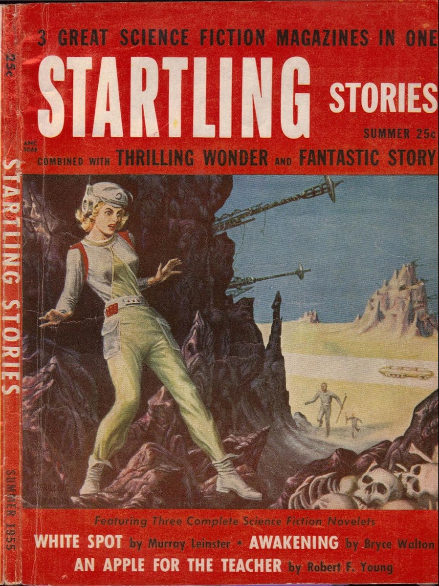 Startling Stories Summer 1955 — Space Heroine Flees Alien Desert Peril