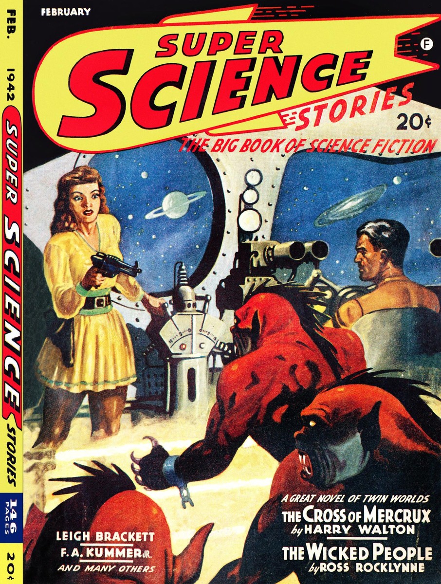 Super Science Stories Feb 1942 – Space Battle with Red Alien Creatures