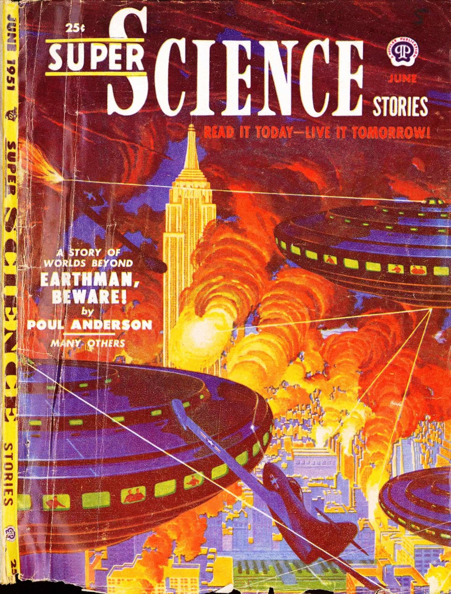 Flying Saucers Obliterate New York — Super Science Stories June 1951