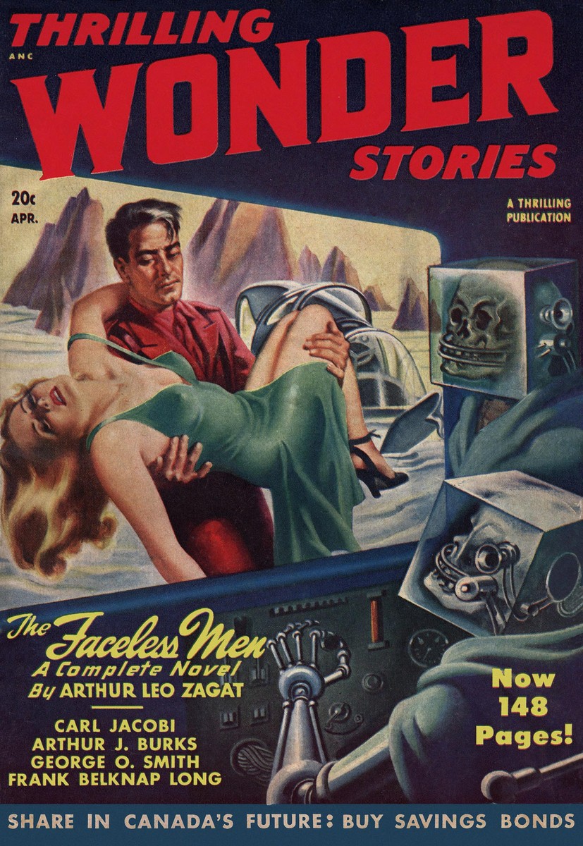 Thrilling Wonder Stories Apr 1948 – Robot Abduction Cover 'The Faceless Men'