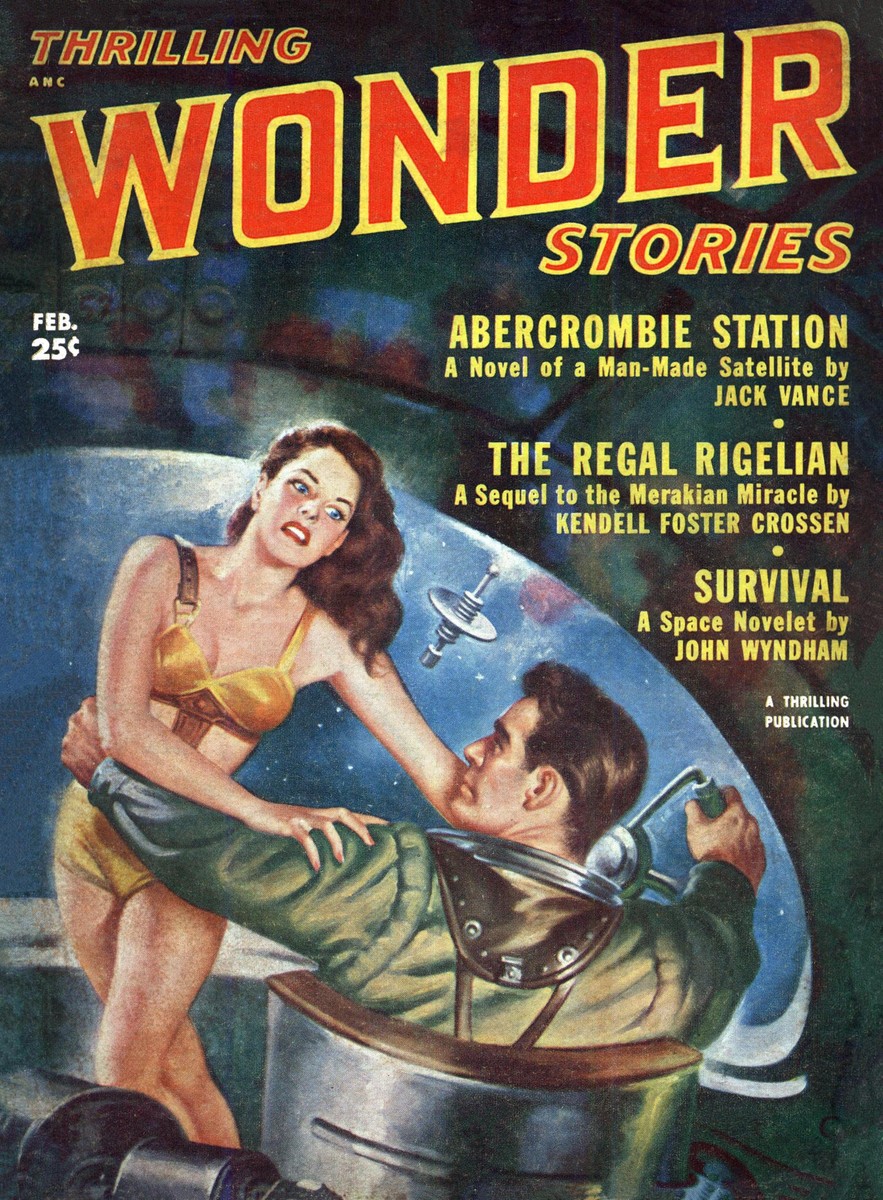Thrilling Wonder Stories Feb 1952 — Space Station Struggle Cover