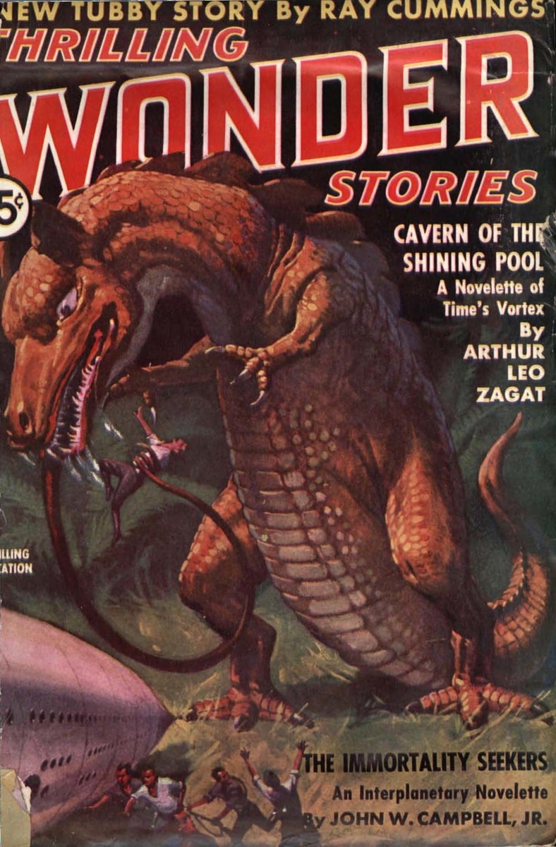 Giant Reptilian Monster Attack — Thrilling Wonder Stories October 1937