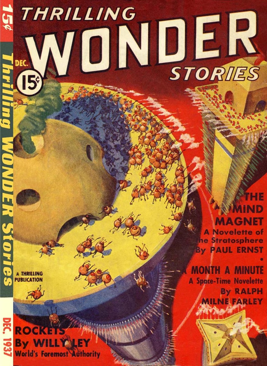Insect Army Besieges Giant Head, Thrilling Wonder Stories Dec. 1937