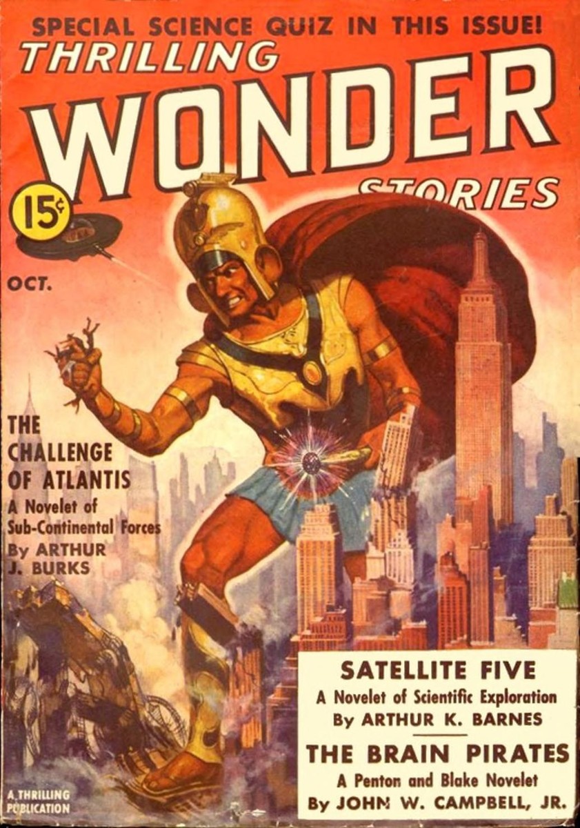 Giant Atlantean Warrior Attacks New York — Thrilling Wonder Stories Oct 1938