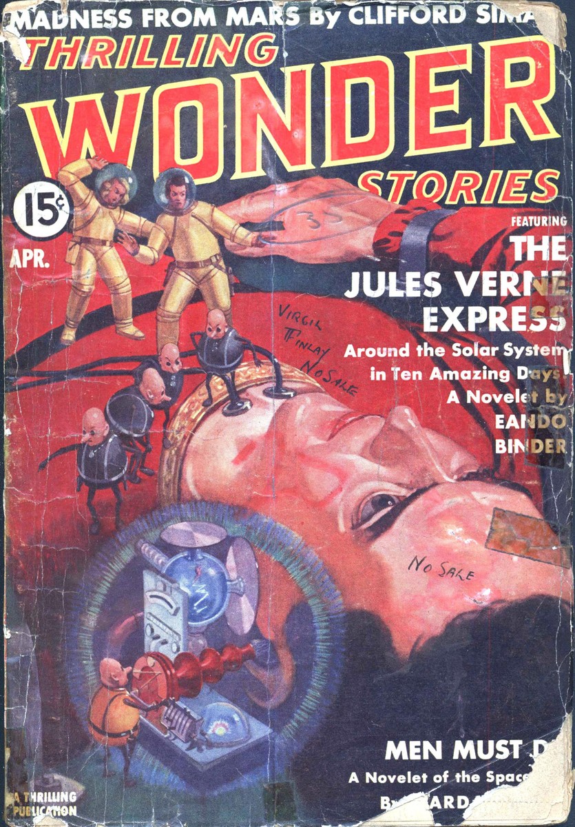 Thrilling Wonder Stories April 1939 — Giant Captive & Bug-Eyed Aliens