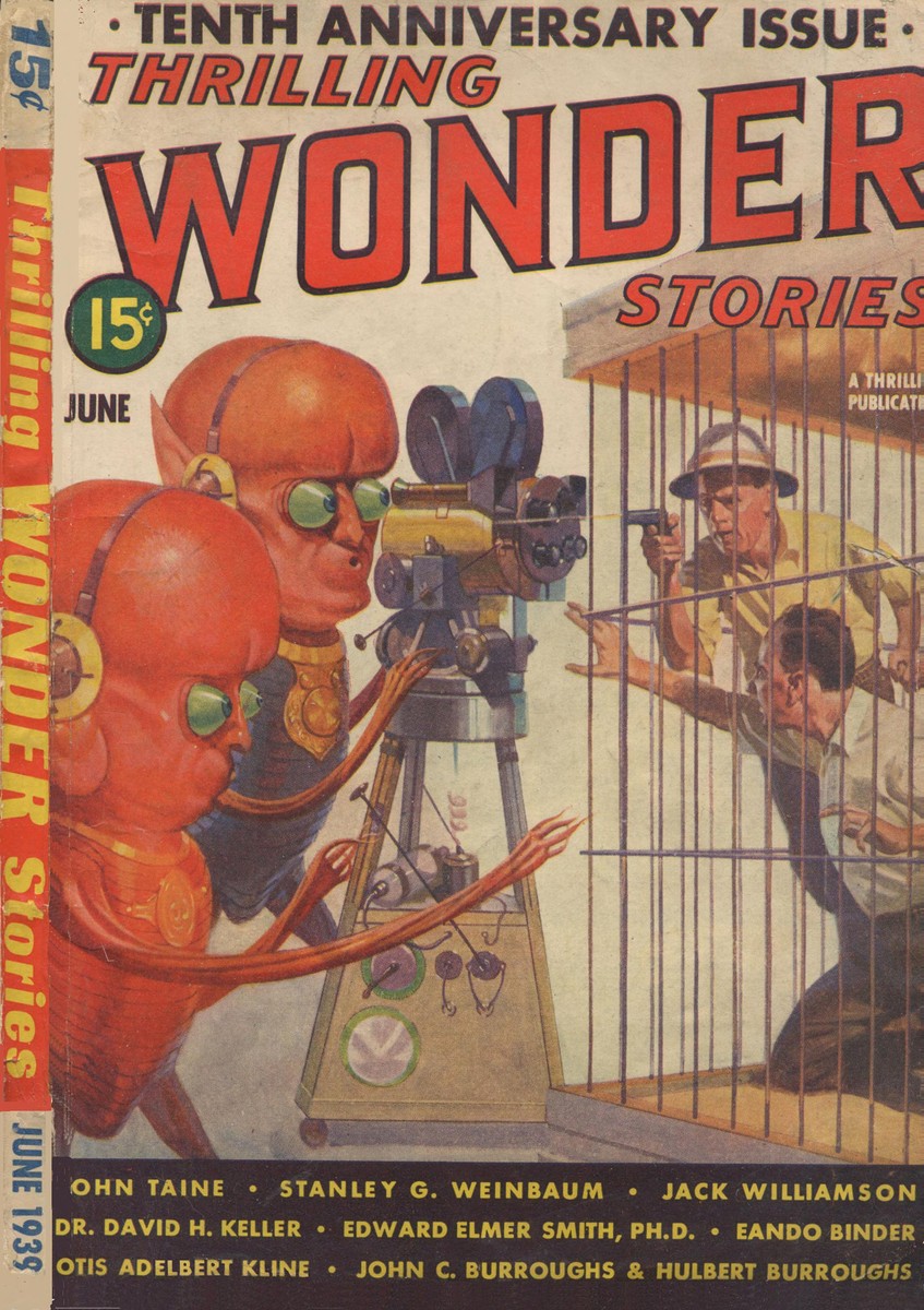 Red Aliens Cage Humans in Thrilling Wonder Stories June 1939 Anniversary Issue