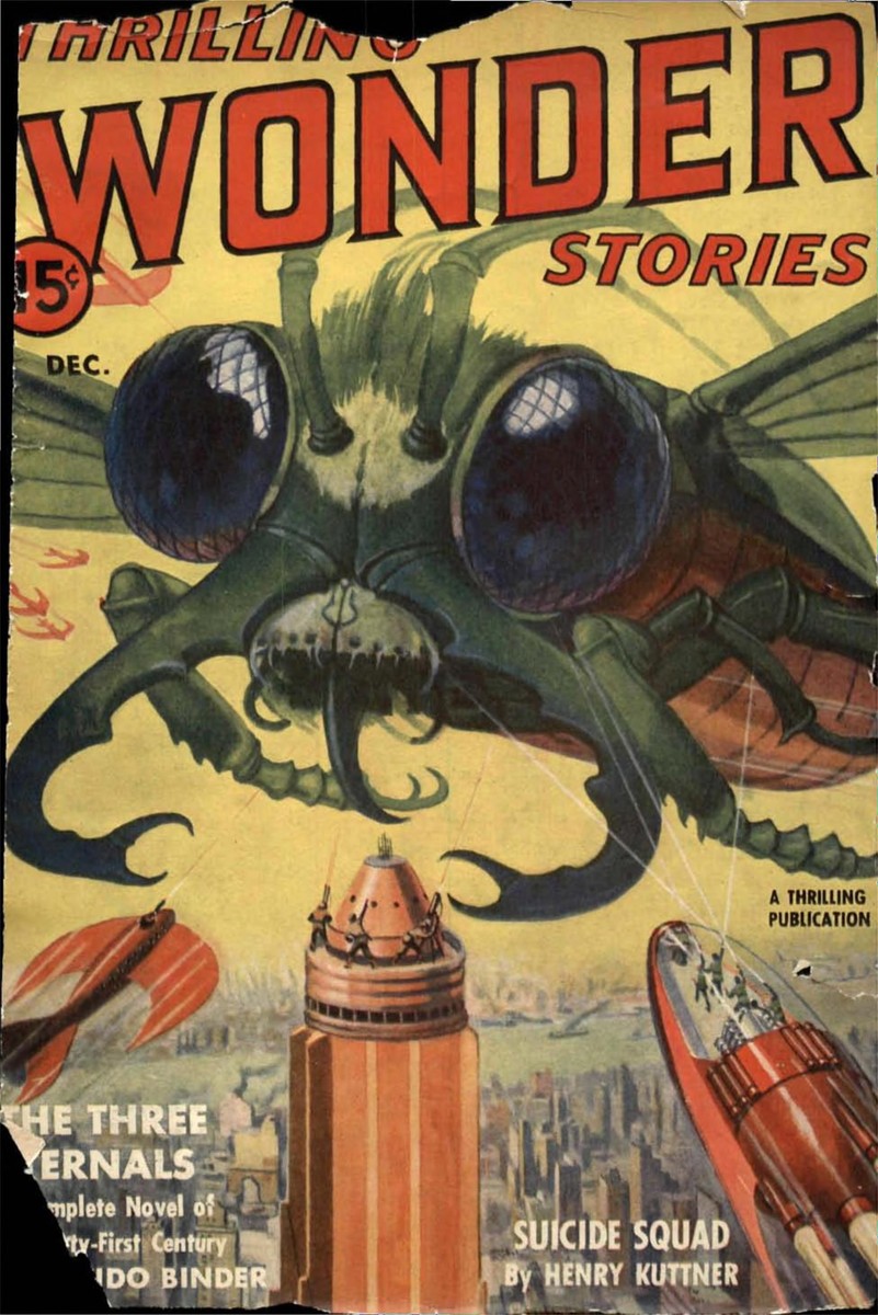 Giant Insect Monster Attacks Future City — Thrilling Wonder Stories Dec 1939